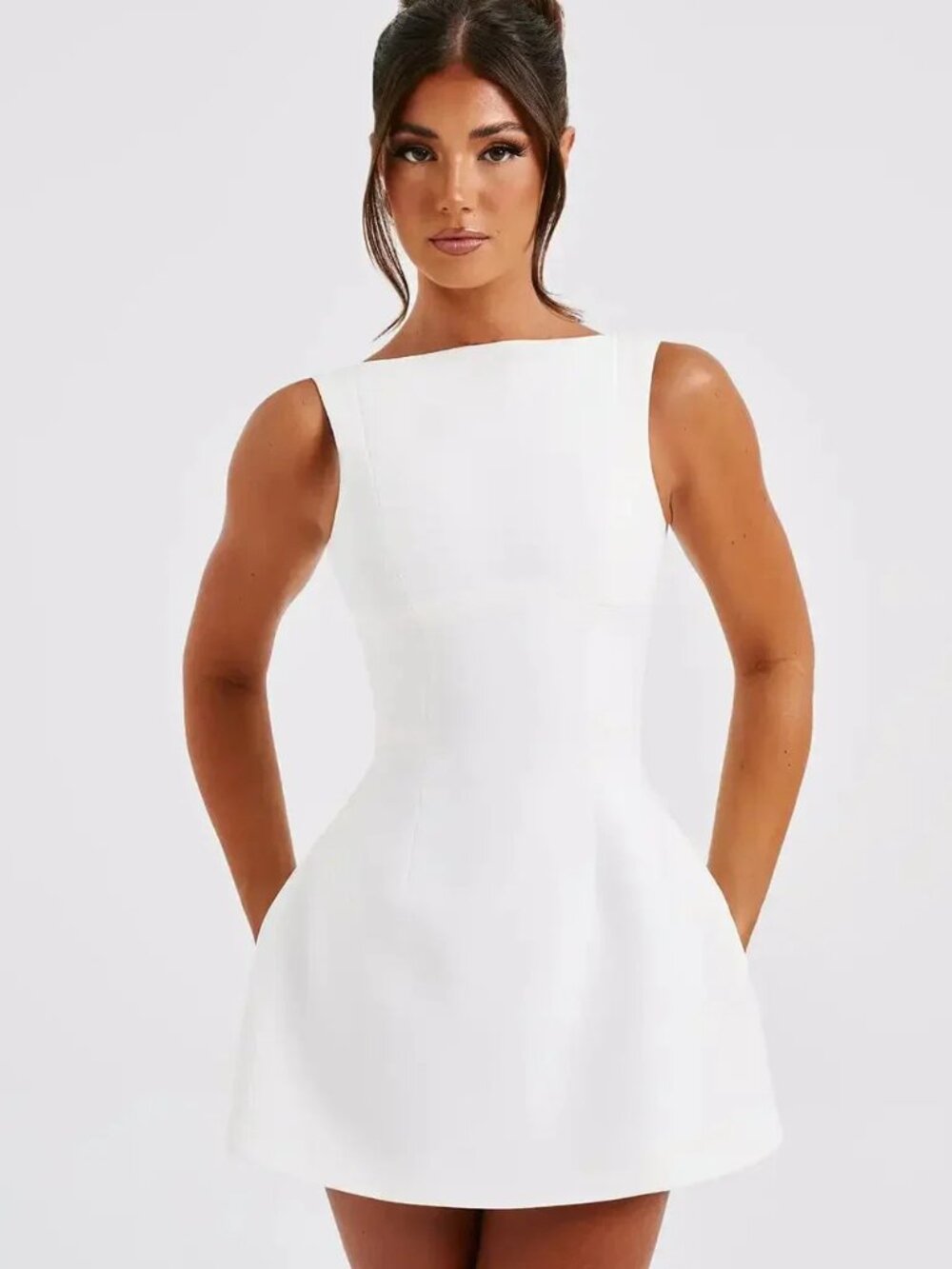 NWT Size Small Structured Boat Neck Fit Flare Sleeveless Mini Dress